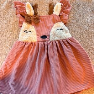 Reindeer corduroy Adorable Pink Animal-Themed Dress
